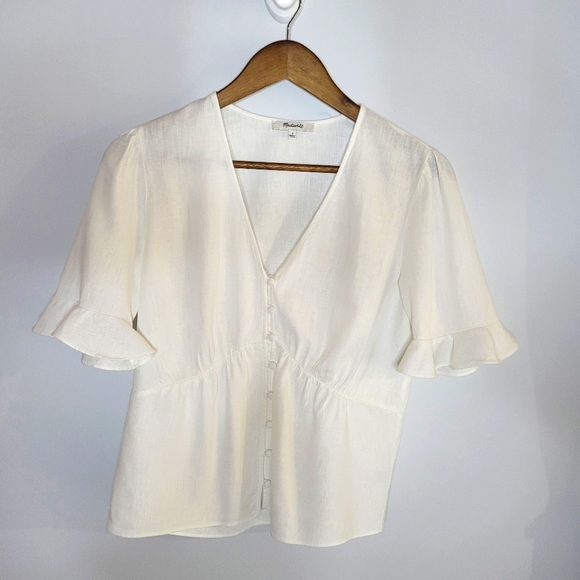 Madewell Tops - NWT Madewell Journal Linen Blend Keyhole Sleeve Top; Size 2